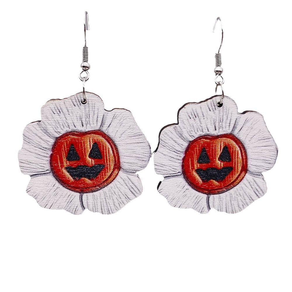 Wholesale  Halloween jewelry cartoon bat ghost pumpkin wood earrings