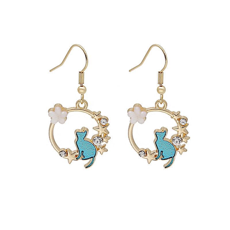 Wholesale Cartoon Cat Geometric Round Garland Earrings
