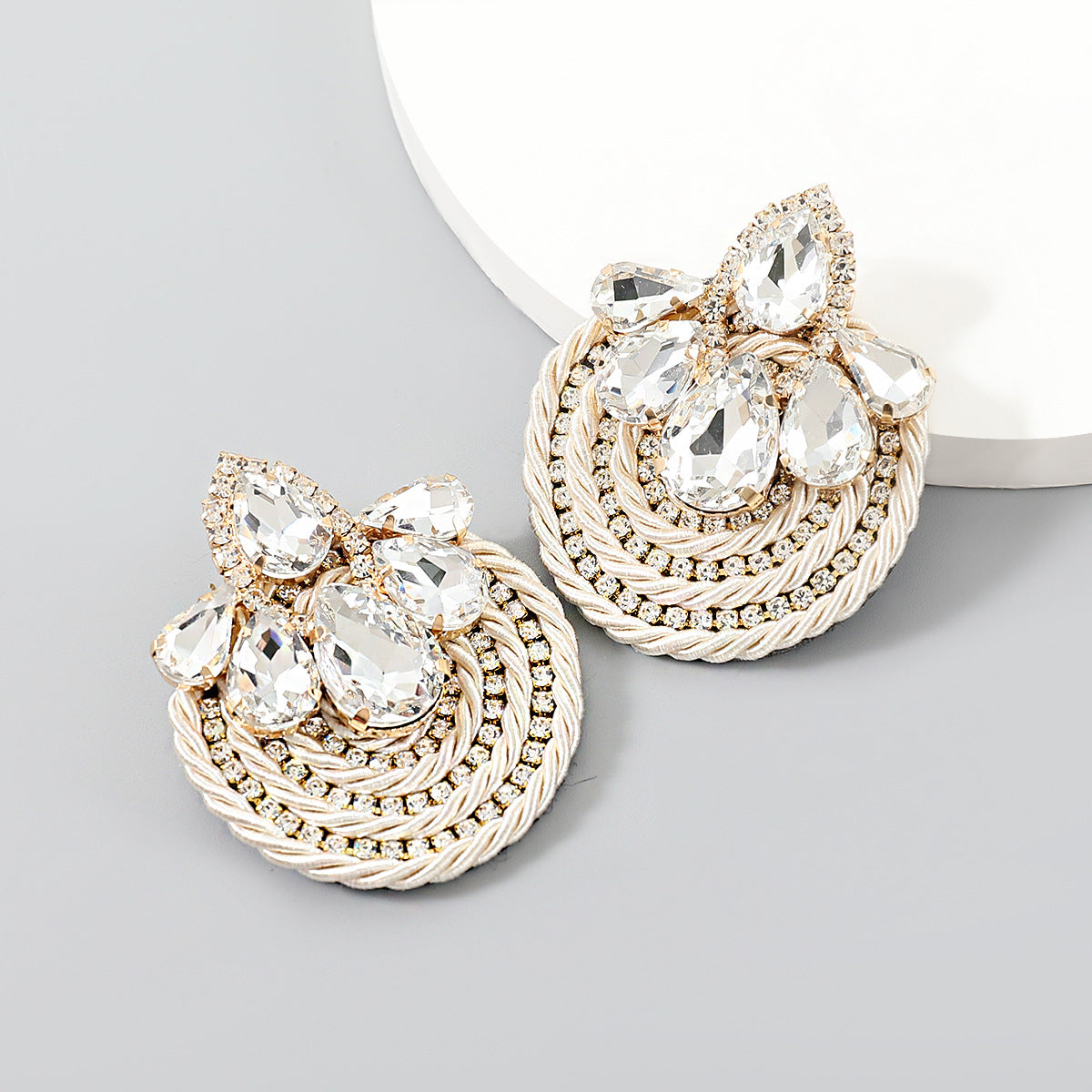 Wholesale  Exaggerated Alloy Diamond-encrusted Drop-shaped Glass Diamond Polyester Earrings
