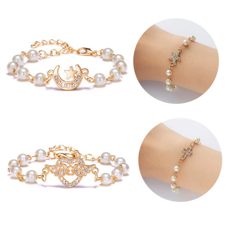 Wholesale  8-character Round Hollow Rhinestone Pearl Bracelet