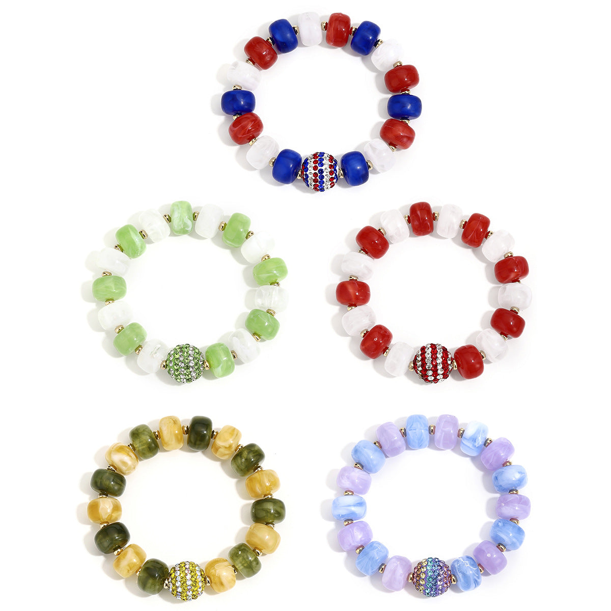 Wholesale Bohemian Acrylic Round Bead Rhinestone Stretch Bracelet Colorful Adjustable Beach Party Gift