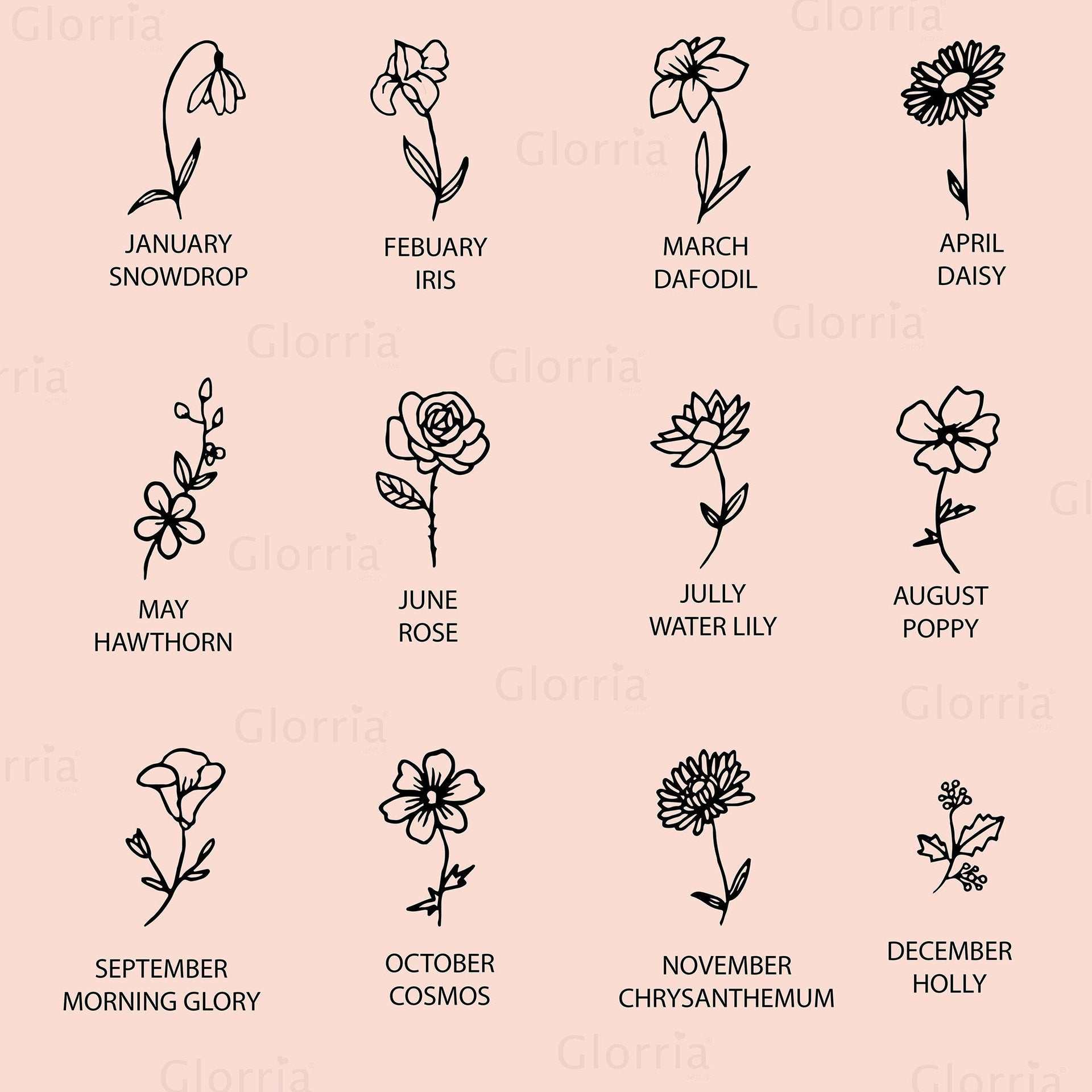 Wholesale Titanium Steel 12 constellation ring December flower Adjustable ring