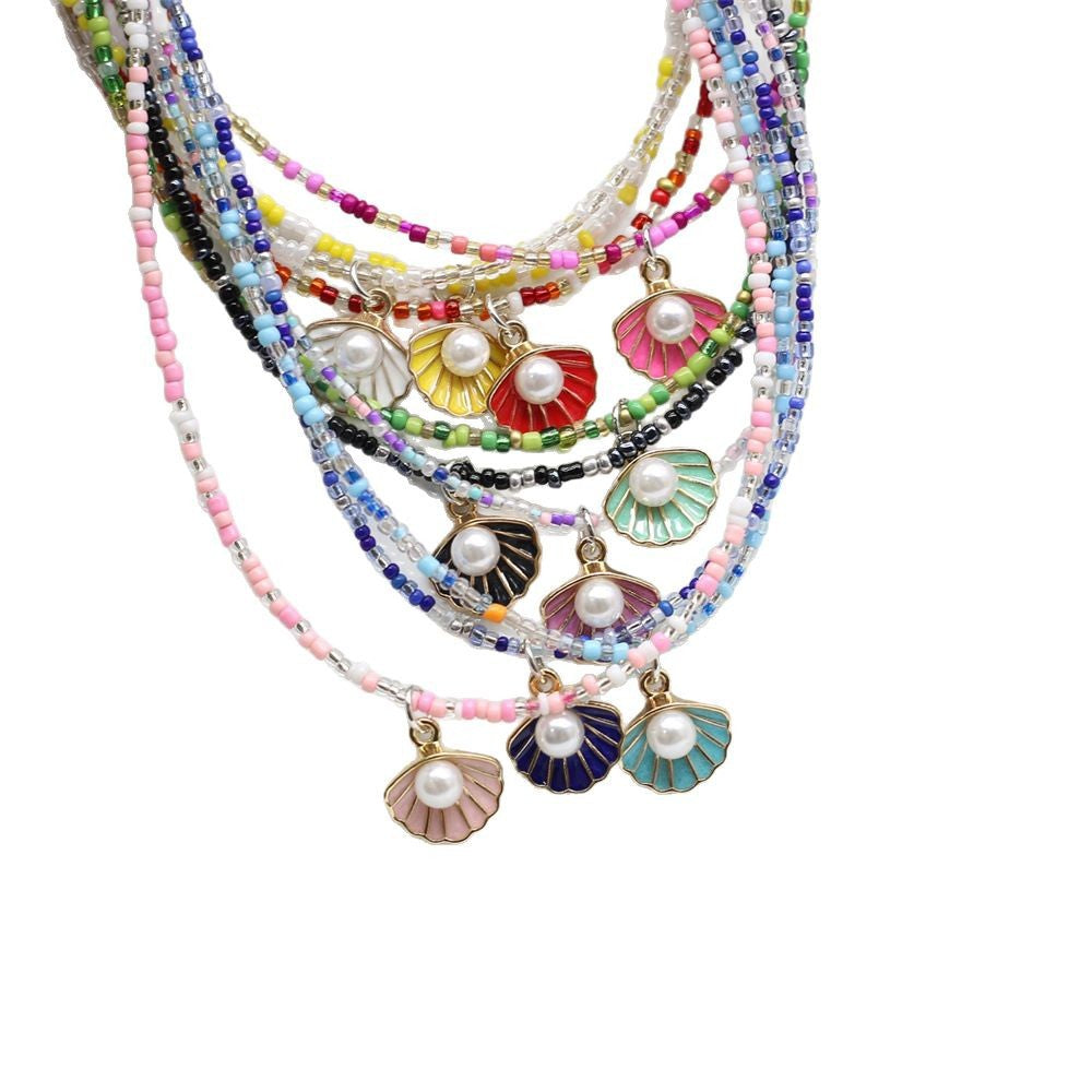 Wholesale Colorful Beaded Necklace Bohemian Shell Pearl Clavicle Necklace