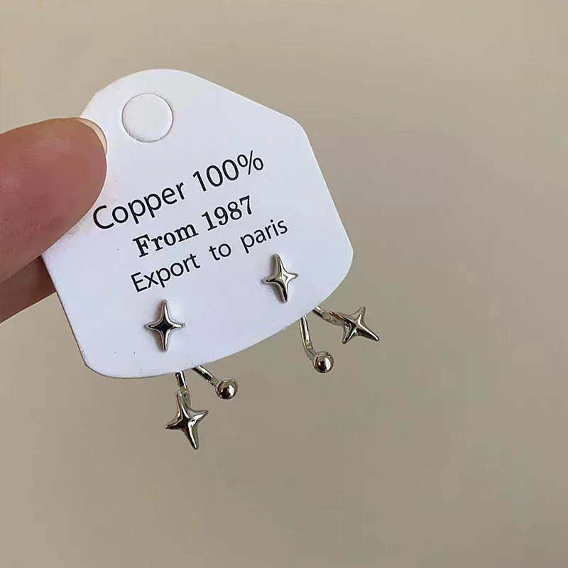 Wholesale Trendy Four-Pointed Star Back Hanging Earrings Copper Electroplated Fashion Accessory for Women