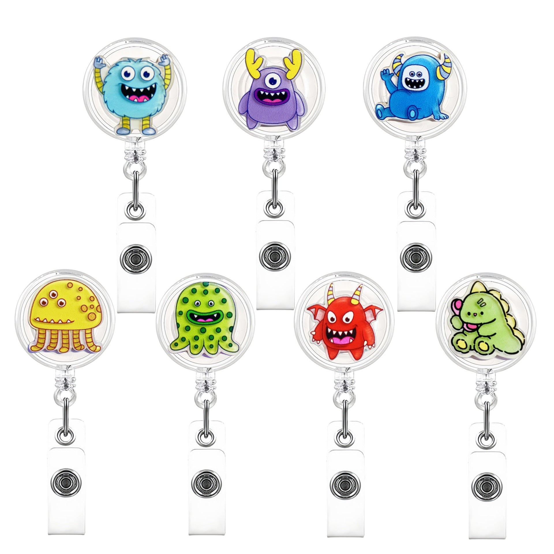 Wholesale Cute Cartoon Monster Series Acrylic Retractable Rotating Badge Keychain