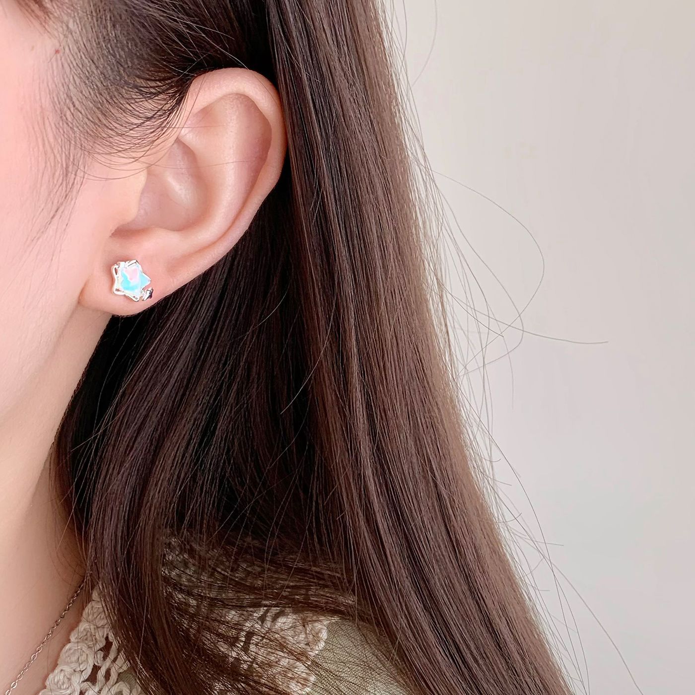 Wholesale Bear Bow Colorful Star Earrings Silver Needle Versatile Earrings