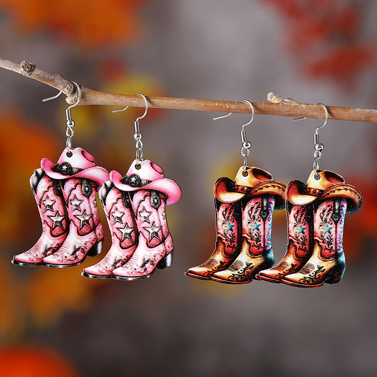 Wholesale Western style cowboy star boots hat pendant earrings