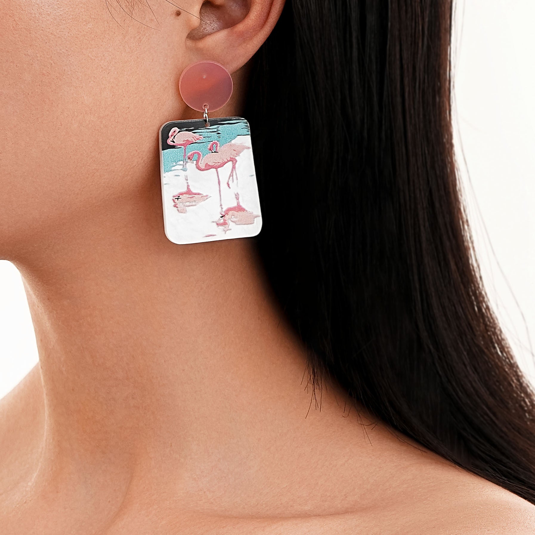 Wholesale  light luxury summer pink square flamingo acrylic  earrings