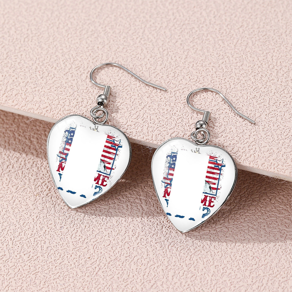 Wholesale Stainless Steel Earrings American Independence Day Love Heart Earrings ACCVIP-ES-XiangLian024