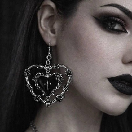 Wholesale Gothic Punk Rock Heart Earrings Silver Plated Trendy Jewelry for Party
