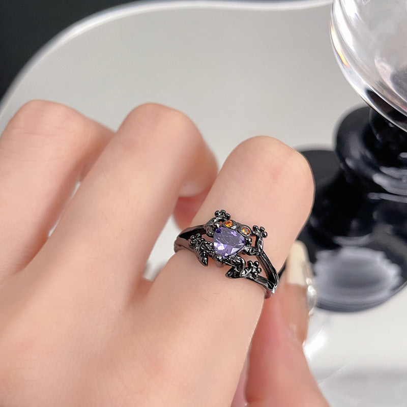 Wholesale Dark Purple Zirconia Open Ring Adjustable Rings ACC-RS-JiuHao011