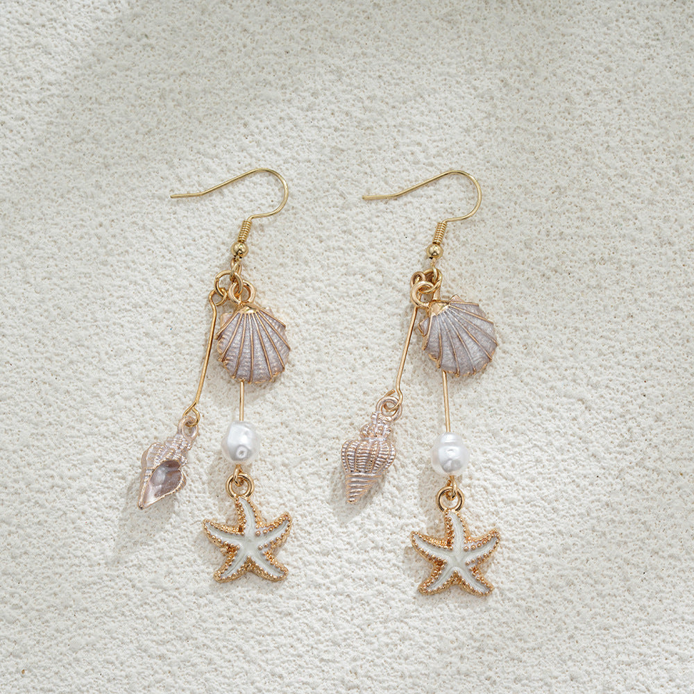 Wholesale 14K Gold Pearl Colored Shell Earrings Starfish Ear Hooks