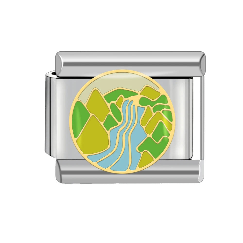 Wholesale Italian Charm Bracelet 9mm DIY Splicing Landscape Pattern Titanium Steel Composable Bracelet