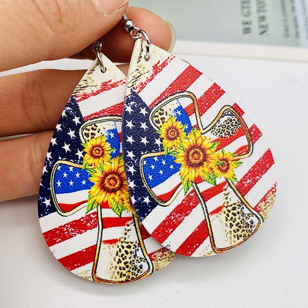 Wholesale American Independence Day Cross Football Leather Earrings ACC-ES-CY023