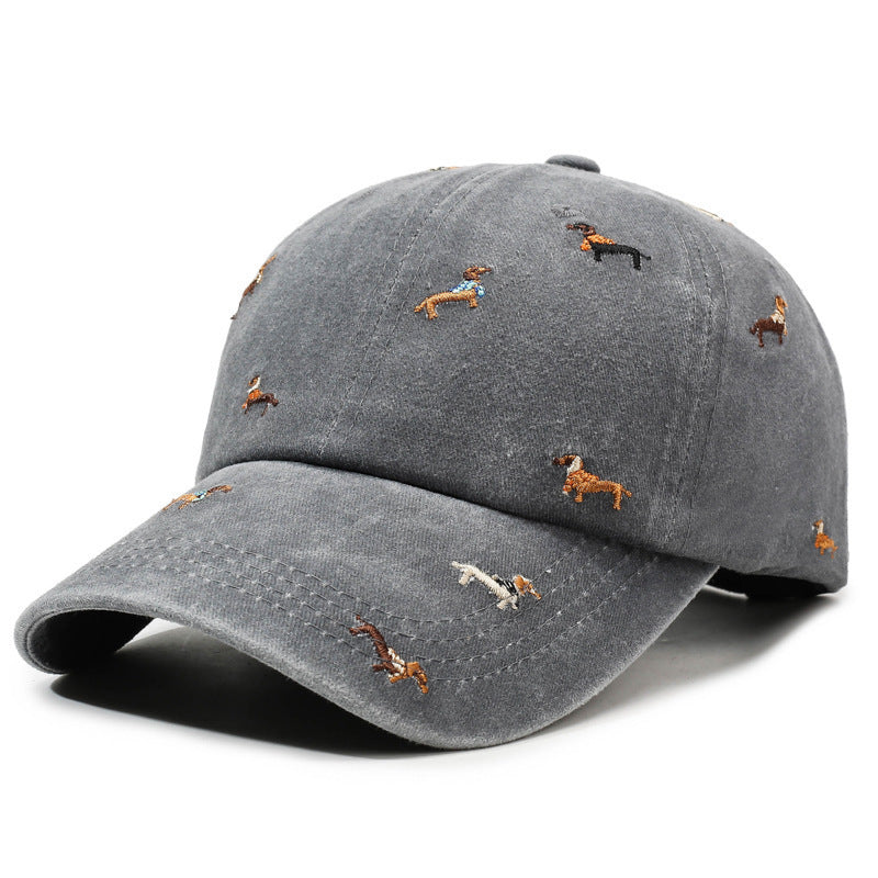 Wholesale Retro Puppy Embroidery Baseball Cap Washed Curved Brim Adjustable Street Fashion Cap