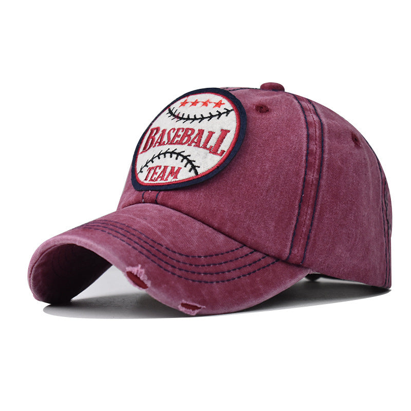 Wholesale Basketball Embroidery Washed Cotton Baseball Cap Adjustable Outdoor Sun Hat For Summer Trendy Vintage Look