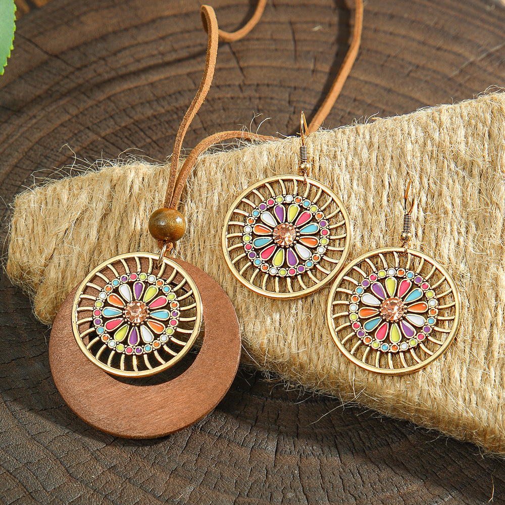 Wholesale Dripping Oil Bohemian Geometric Jewelry Set - Trendy Earrings and Necklace for Boutique Resale