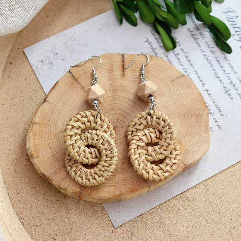 Wholesale Summer Bohemian Vintage Holiday Straw and Rattan Braided Earrings ACC-ES-Luox006