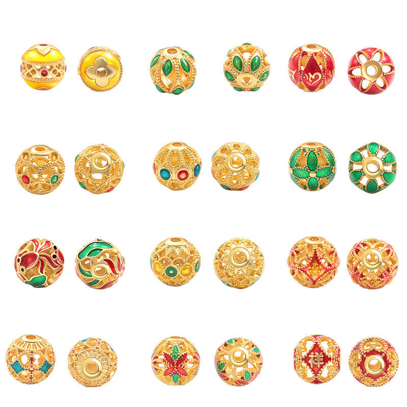 Wholesale S925 sterling silver ancient gold cloisonne auspicious spacer beads enamel loose beads