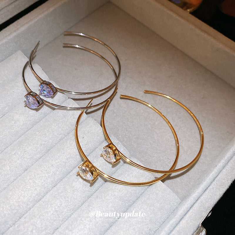 Wholesale Real Gold Silver Needle Zircon Love C- shaped Earrings