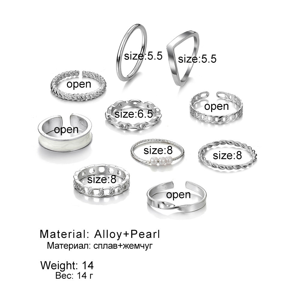 Wholesale butterfly pearl ring 10pcs/set metal drop pearl ring