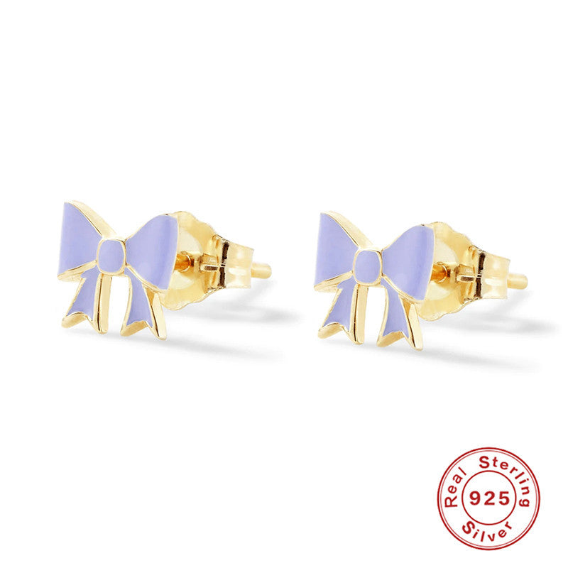 Wholesale S925 Sterling Silver Bow Color Stud Earrings Bow Earrings ACC-ES-KaNaier002