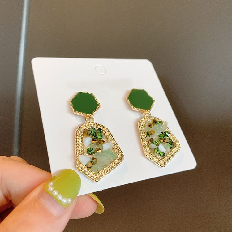 Wholesale Chic Heart-Shaped Alloy Earrings with Gemstone Design,  Fashion Jewelry Accessory for Daily Wear