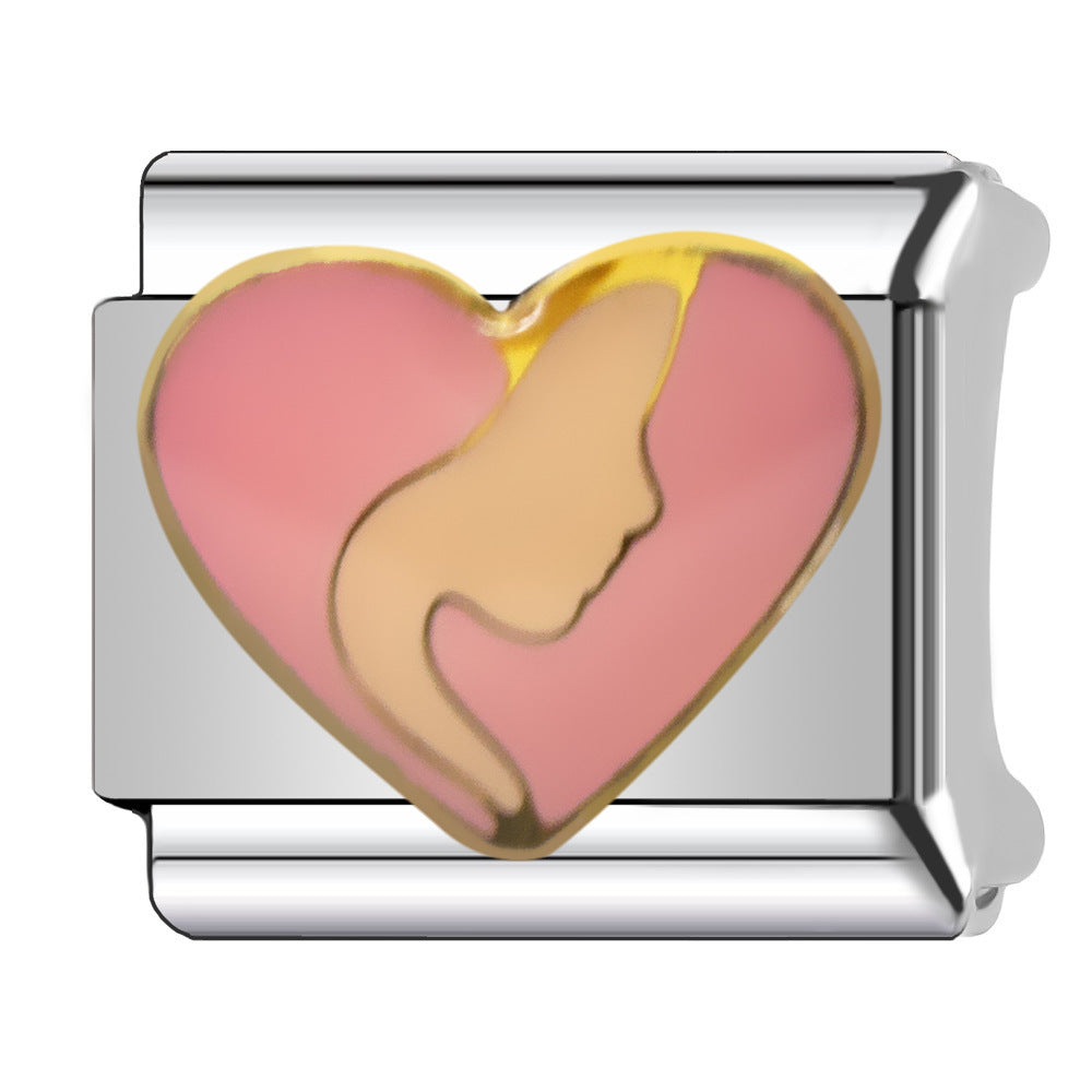 Wholesale Heart-Shaped Italian Module Bracelet Stainless Steel Dripping Oil Fashion Jewelry Accessory Gift