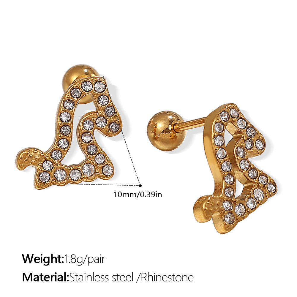 Wholesale Stainless Steel Electroplated Bear Ear Studs with Micro Zircon,  Everyday Fashion Accessory