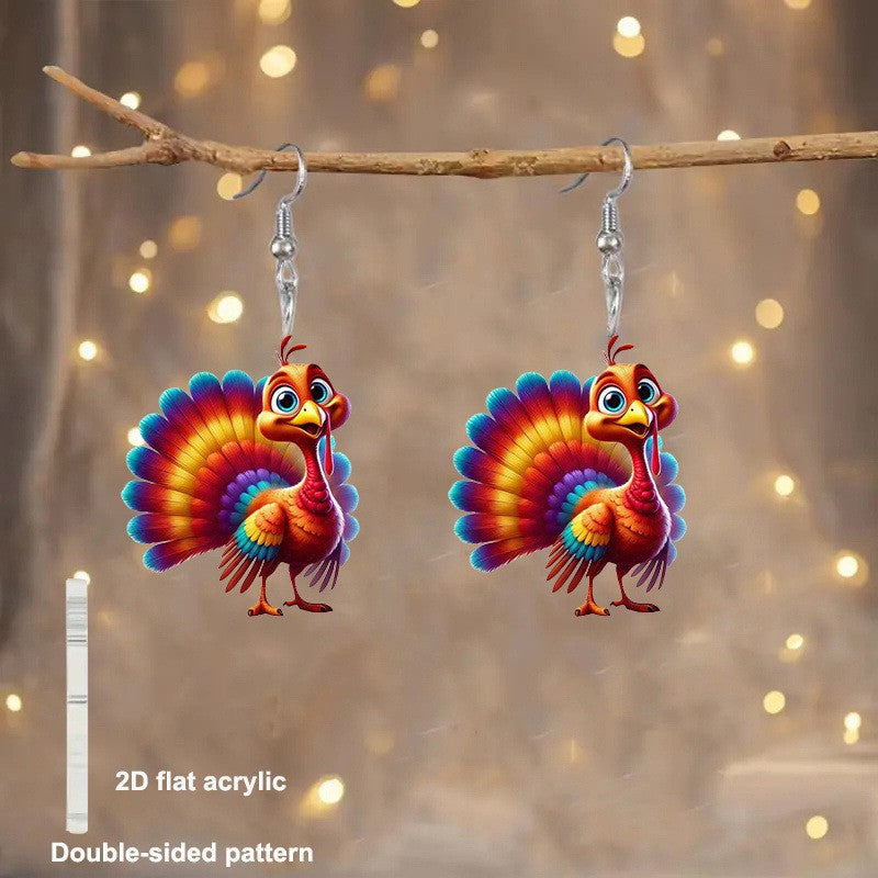 Wholesale Thanksgiving Turkey Cartoon Pumpkin Hat Acrylic Earrings