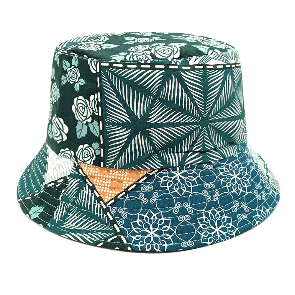 Wholesale  Geometric Fisherman Hat Color-matching Printed Double-sided Basin Hat Bucket Hat