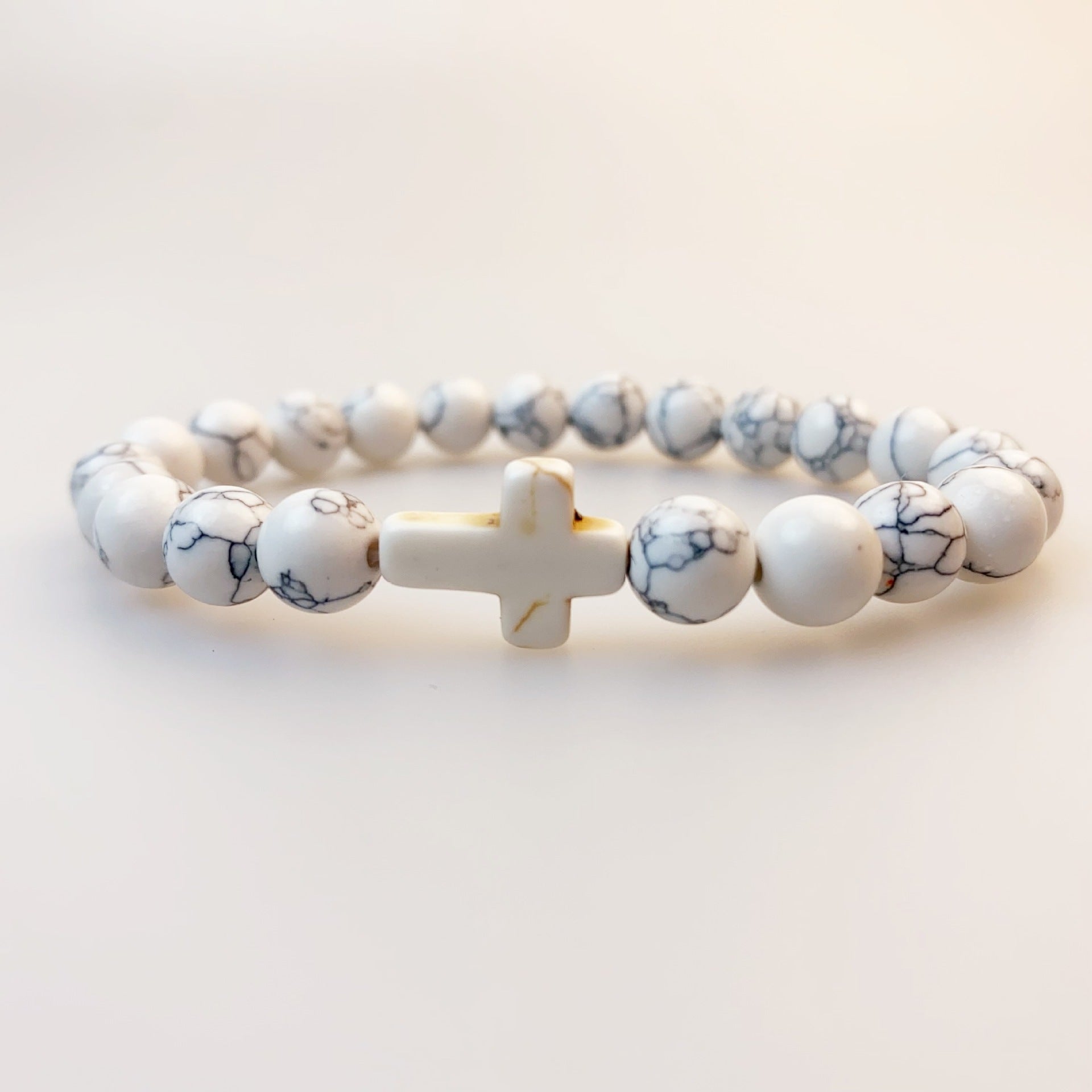 Wholesale Vintage Turquoise Cross Stretch Bracelet Unisex Religious Jewelry With Volcanic Stone Handmade Beaded Bracelet Gift Boutique Resale