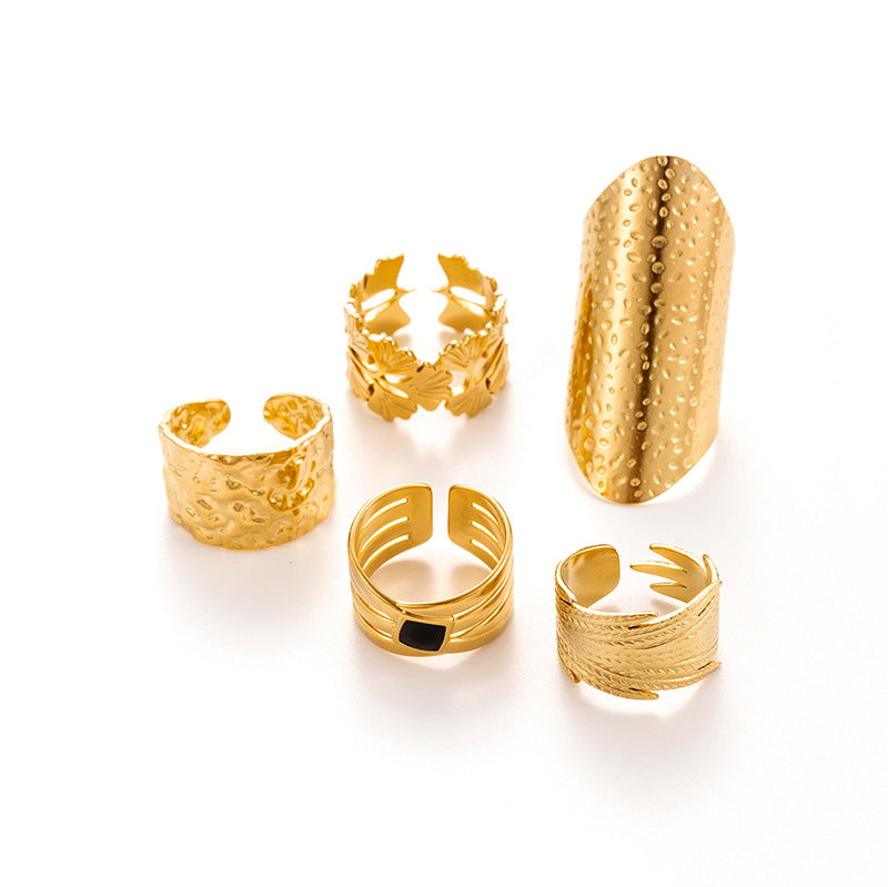 Wholesale Metal Advanced Sense Ginkgo Leaf Opening Titanium Steel Ring