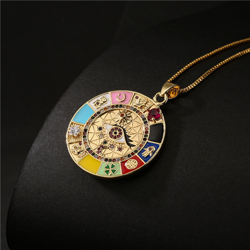 Wholesale Bohemian Oil Drop Zircon Eye Pendant Necklace ACC-NE-AoGu001