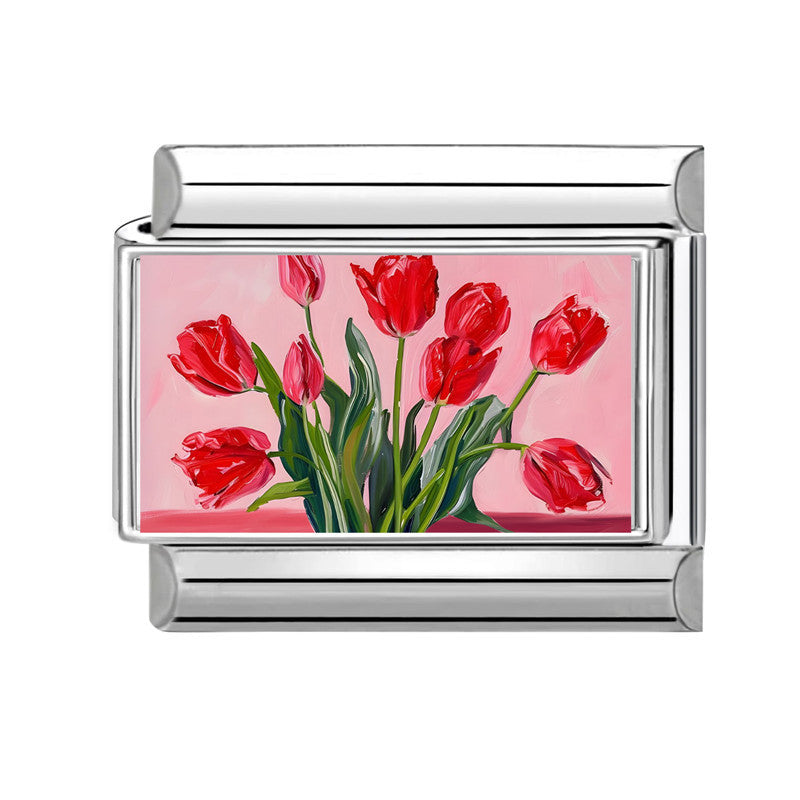 Wholesale  Italian Charm Bracelet 9mm DIY Fresh Floral-Themed  Creative Stainless Steel Composable Bracelet