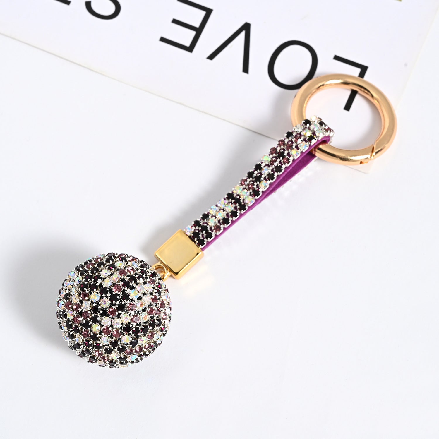 Wholesale PU Rhinestone Claw Chain Ball Keychain