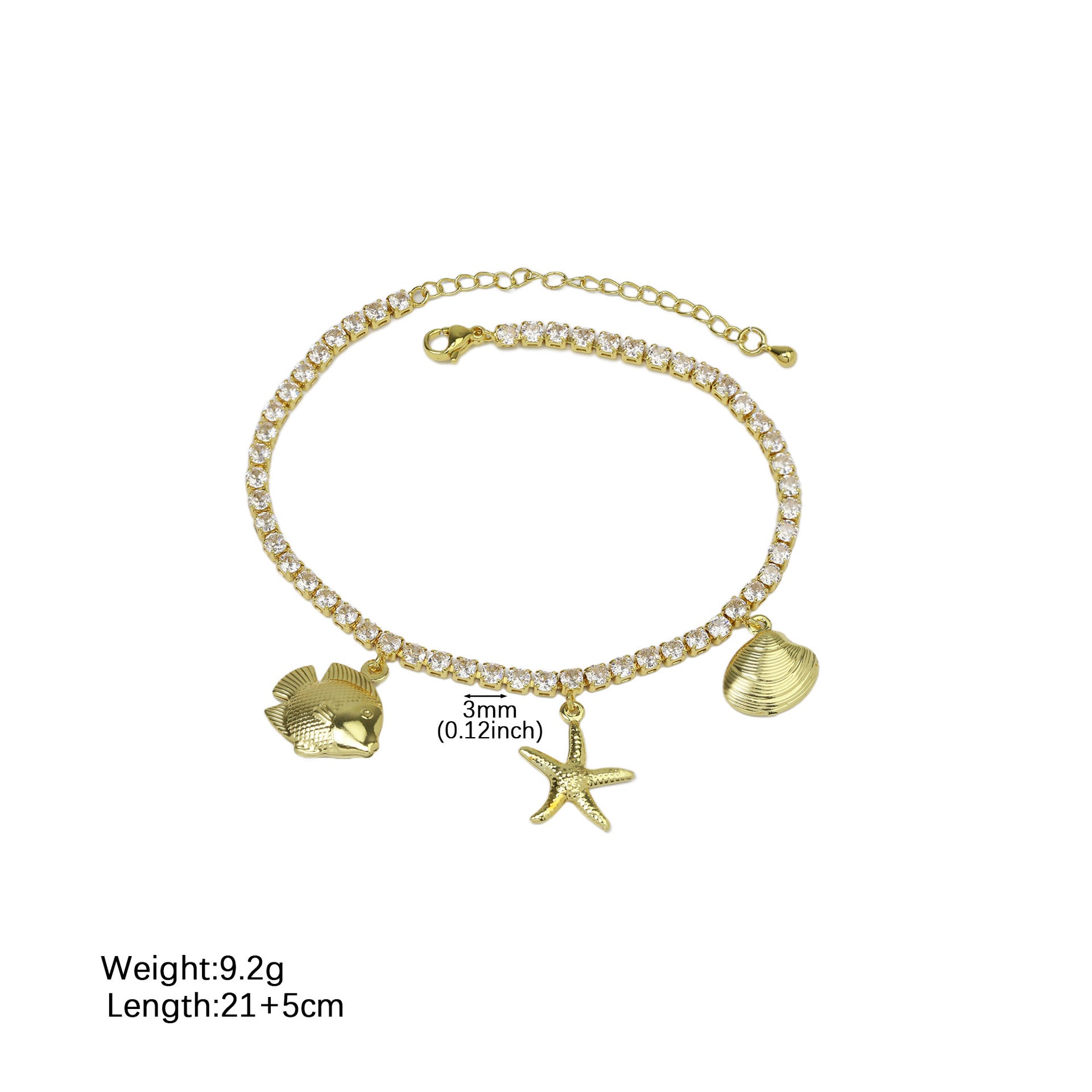 Wholesale Ocean Summer Full Diamond Zirconia Necklace with Small Fish,  Blue Starfish,  Conch Shell Multi-layer Anklet
