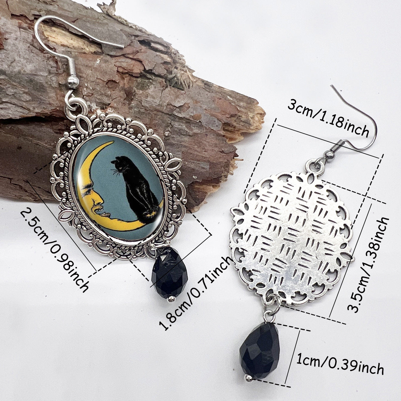 Wholesale Halloween Stainless Steel Ear Hook Oval Lace Pumpkin Black Cat Moon Metal Earrings ACCVIP-ES-XiangLian005