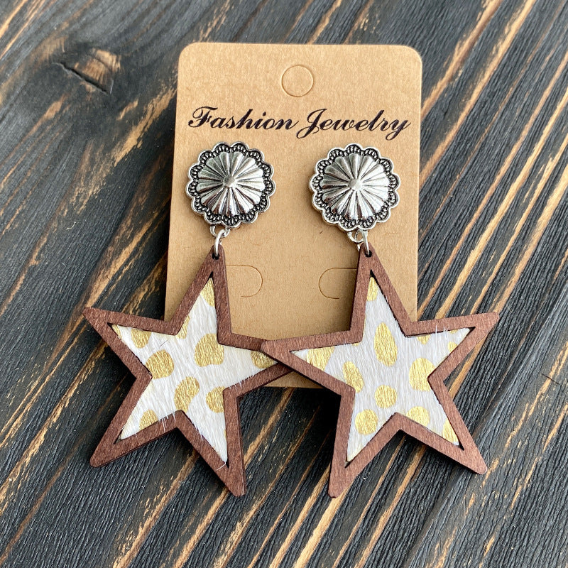 Wholesale Western Denim five-pointed star leather earrings