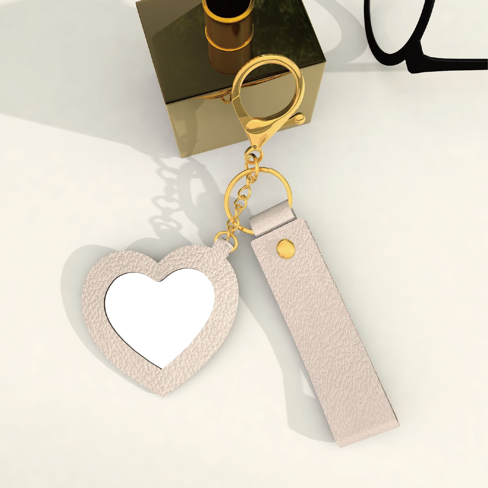 Wholesale Cute and creative PU keychain with a heart-shaped makeup mirror