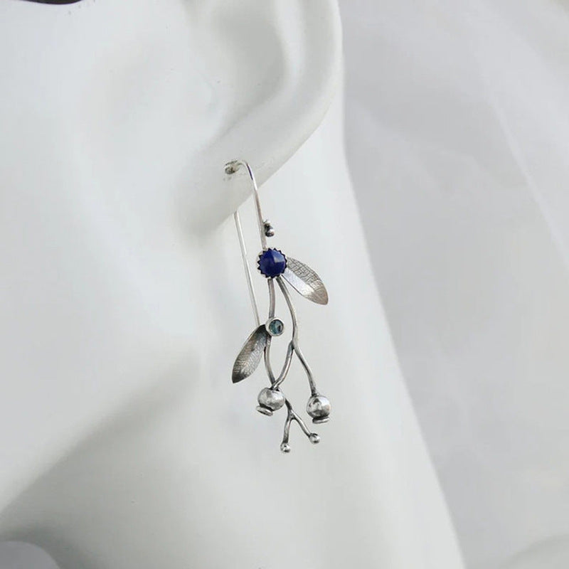 Wholesale retro alloy branches inlaid lapis earrings