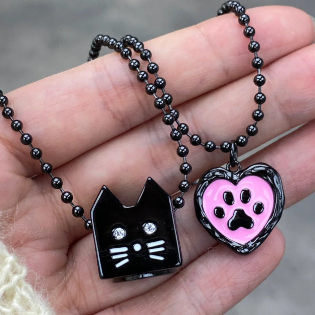 Wholesale  cute cartoon cat love drop oil seal design pendant necklace
