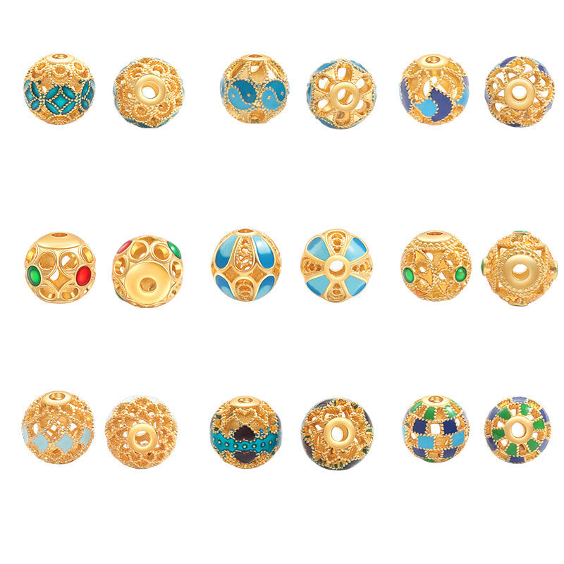 Wholesale S925 sterling silver oil-drip cloisonne hollow spacer beads enamel color handmade beads