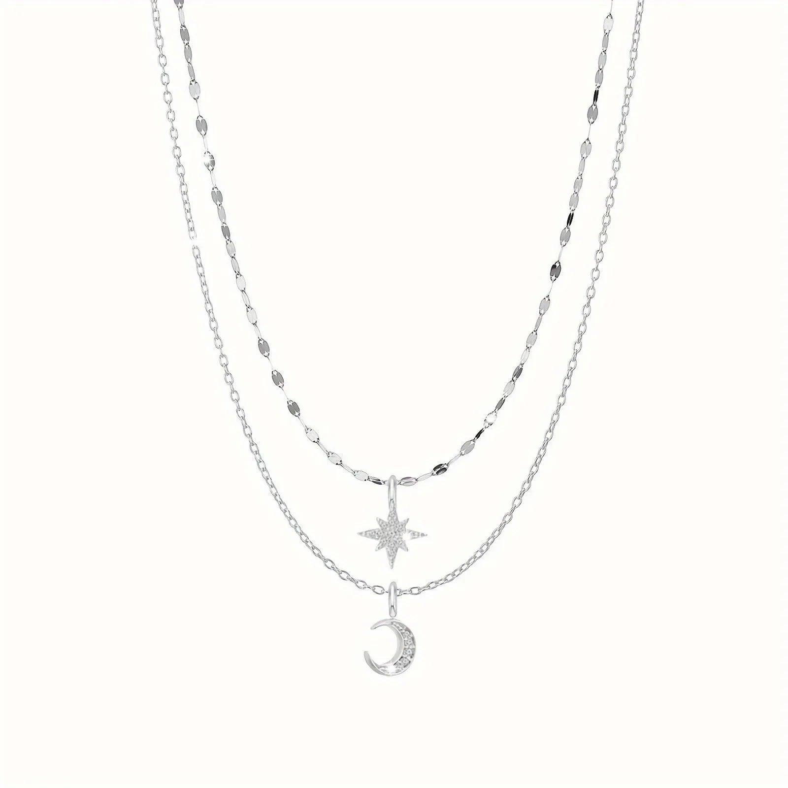 Wholesale Moon Star Double Layer Necklace Delicate Fine Chain