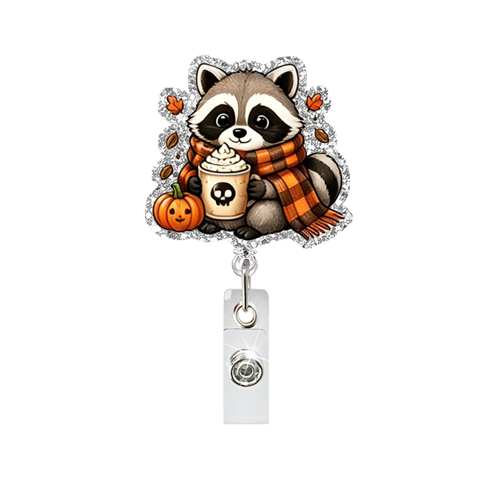 Wholesale  Cute Raccoon Acrylic Retractable Badge Holder with Alligator Clip