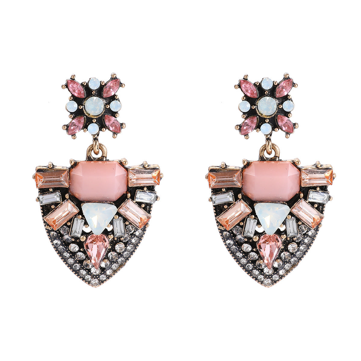 Wholesale  Bohemian  Antique Color Crystal Geometric Ear Jewelry Earrings