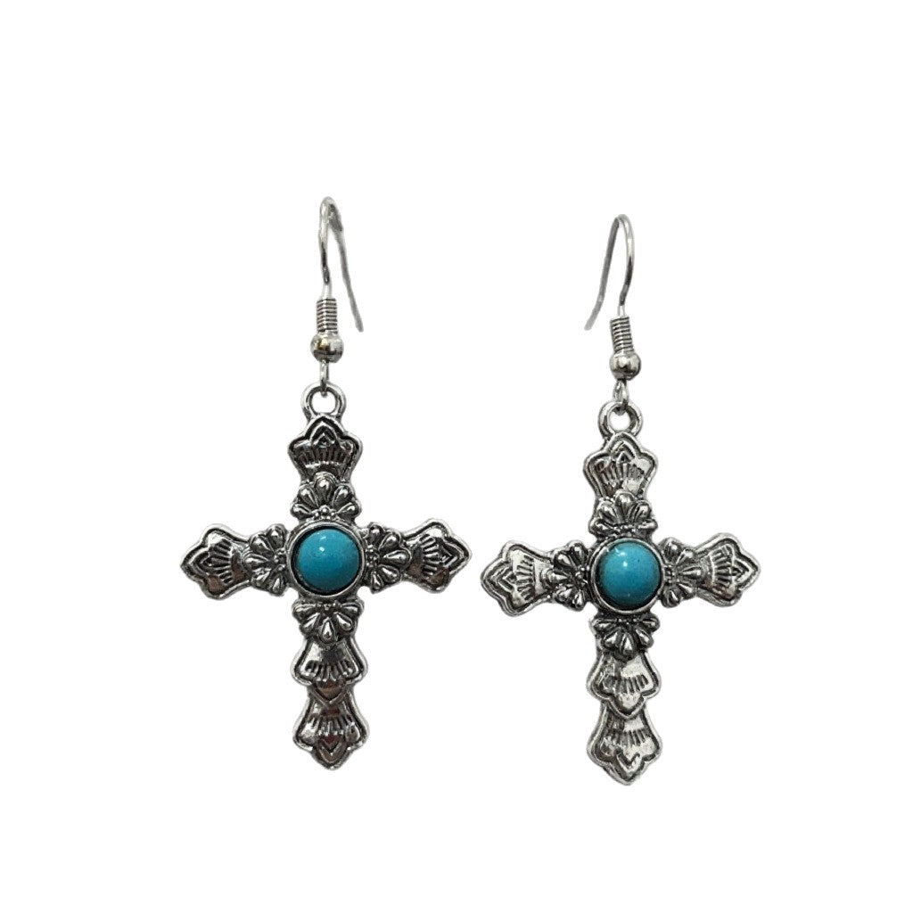 Wholesale Retro Cross Turquoise Rune Earrings Fashion Jewelry Accessory Gift