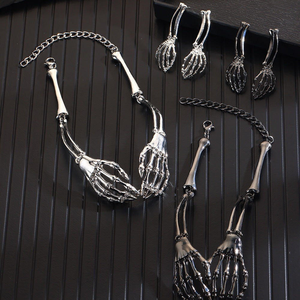 Wholesale Silver Tone Alloy Gothic Skeleton Necklace Earring Set  Fashion Accessory