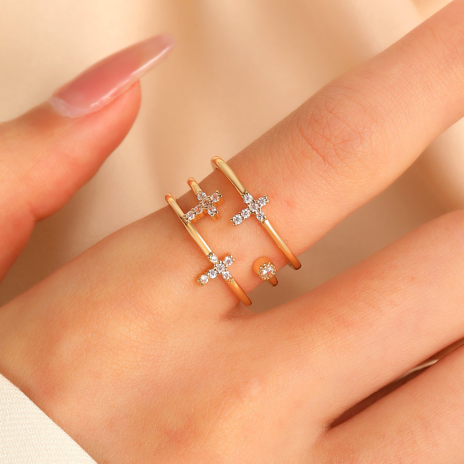 Wholesale Double Cross Open Ring In Gold Copper Geometric Unisex Jewelry Accessory For Everyday Wear And Gifts