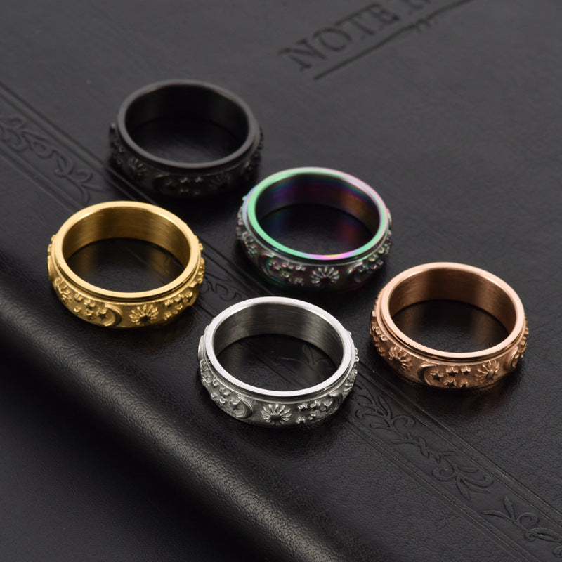 Wholesale 6mm wide Star Moon Sun rotatable ring